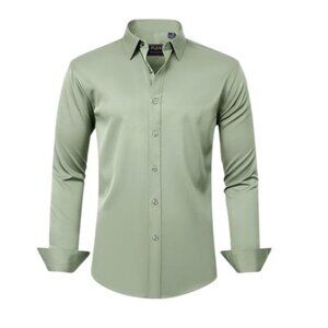 NEW J.VER Men's Solid Long Sleeve Button Down Dress Shirt, Sage Green XL